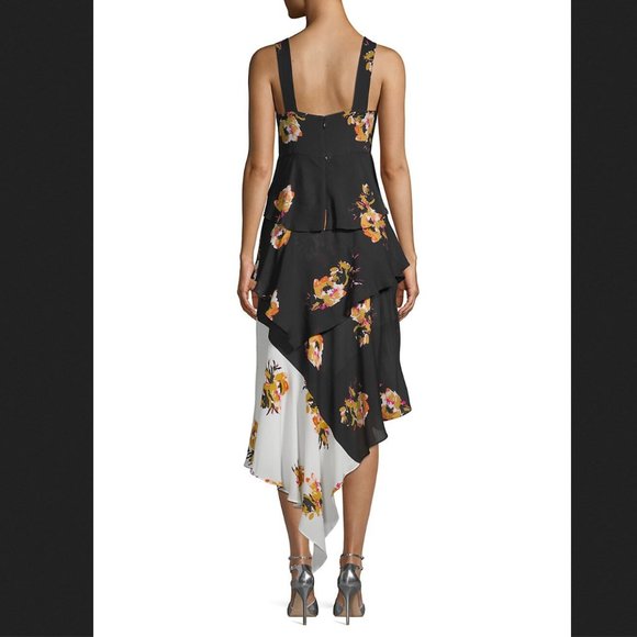 A.L.C. Floral Silk Ruffle Asymmetric Dress - Picture 6 of 11